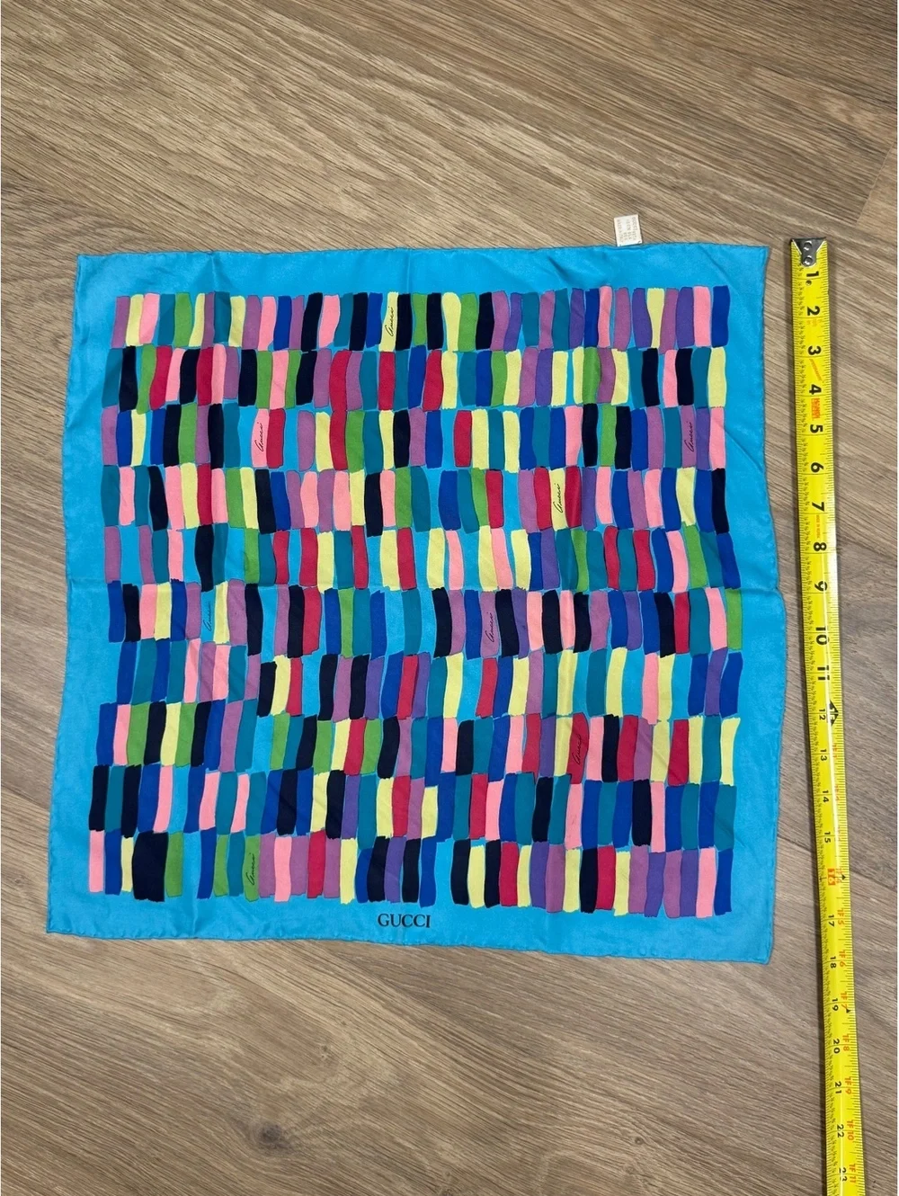 Vintage Guccis Silk 1970s 1980s Scarf 18” Abstract Color Block Made in Italy